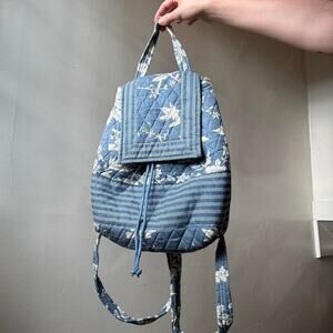 Vintage Quilted Blue Floral Cotton Backpack 90s Bag